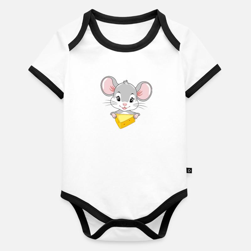 Mignon bébé souris avec un morceau de fromage Body Bébé bio contrasté manches courtes