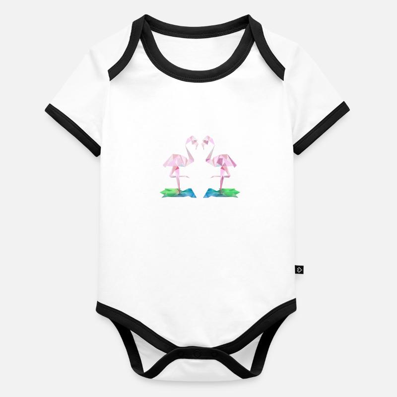 Low-Poly Flamingos Organic Baby Contrasting Bodysuit