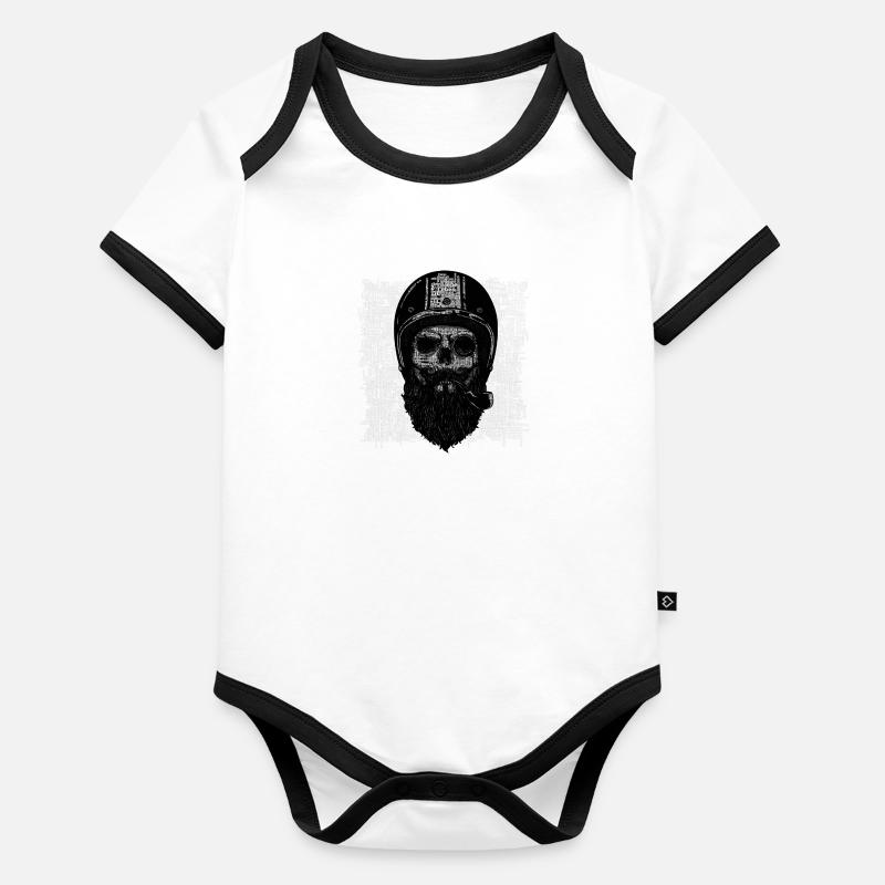 Schädel mit Motorradhelm und Bart Baby Bio-Kurzarm-Kontrastbody