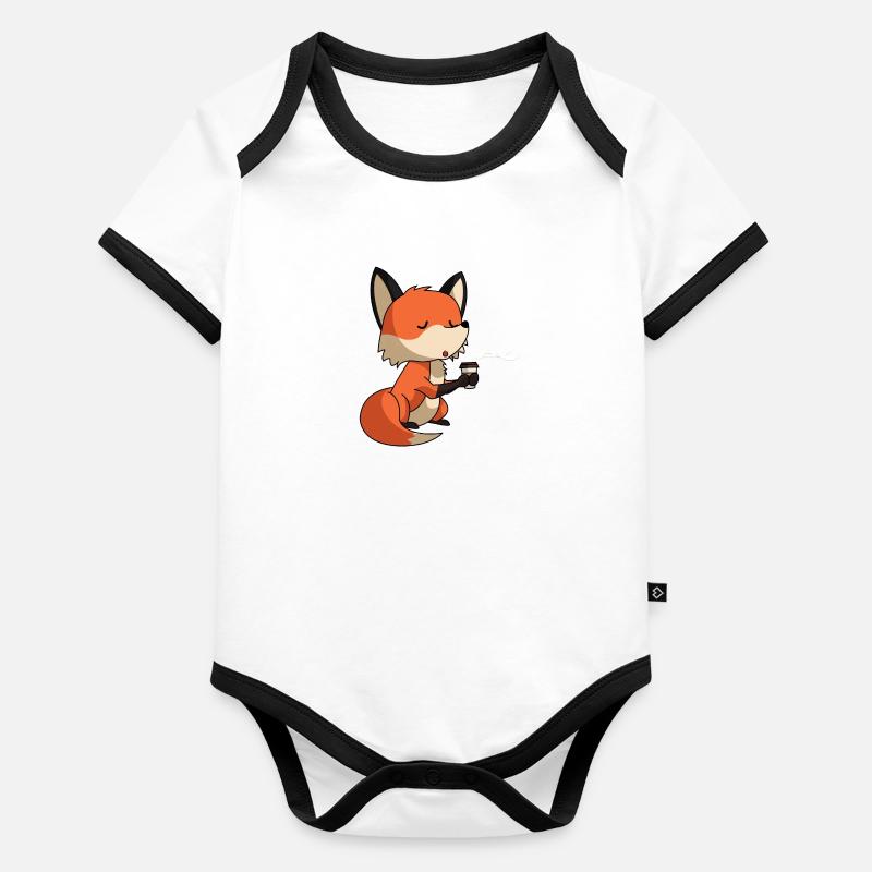 Renard avec café Body Bébé bio contrasté manches courtes