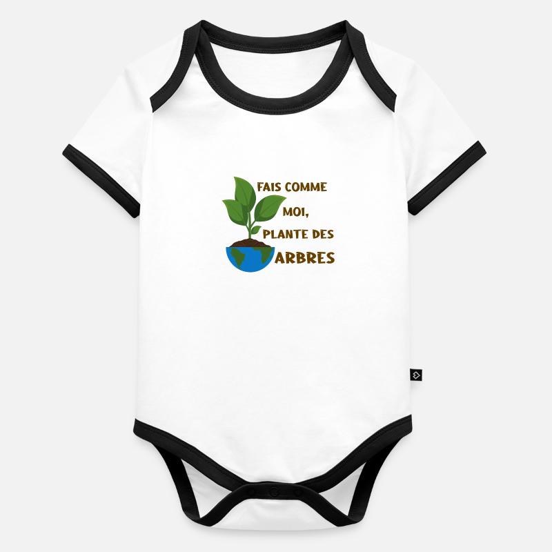 Fais comme moi, plante des arbres Body Bébé bio contrasté manches courtes