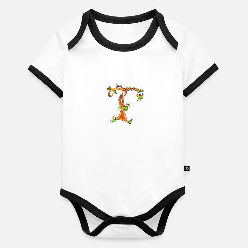Lettre t Body Bébé bio contrasté manches courtes