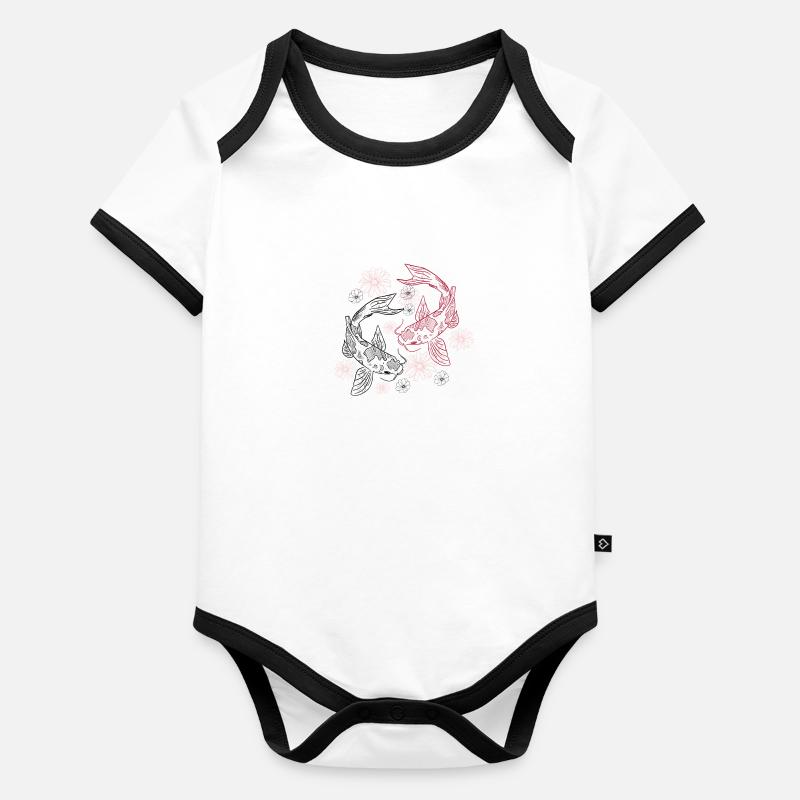Koi Fisch und Sakura Blume Baby Bio-Kurzarm-Kontrastbody