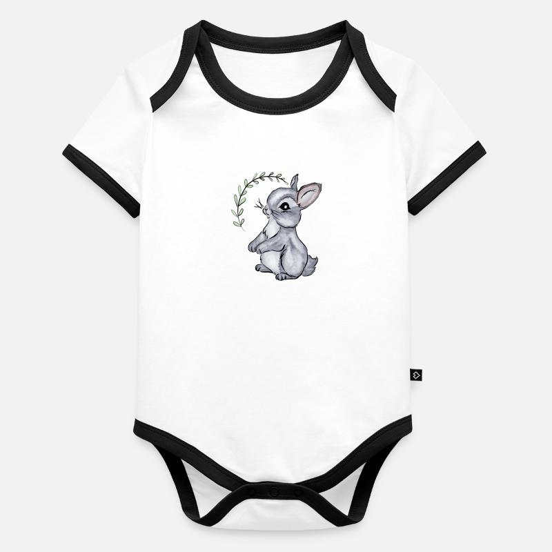 Bébé lapin Illustration aquarelle Body Bébé bio contrasté manches courtes