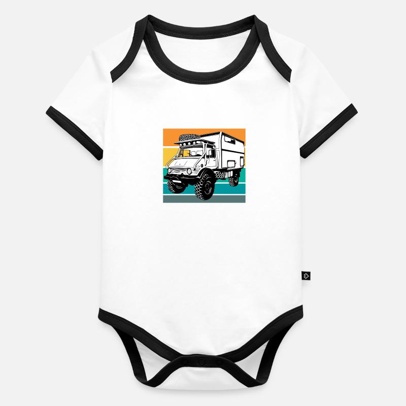 Camping - Unimog - Sonnenuntergang - Oldtimer Baby Bio-Kurzarm-Kontrastbody