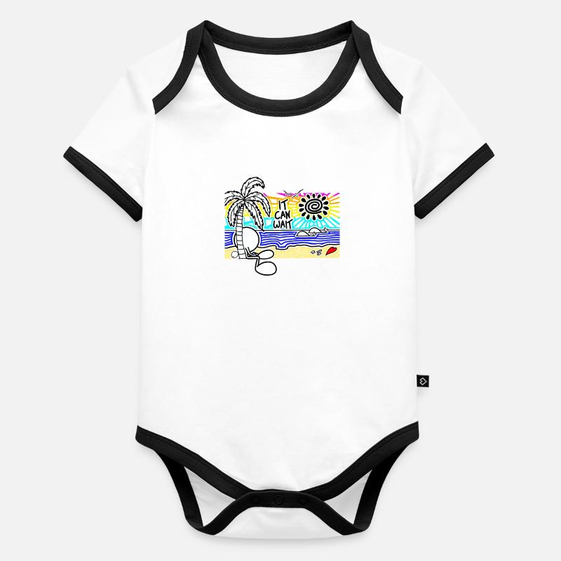 Il peut attendre sunset Doodle Body Bébé bio contrasté manches courtes
