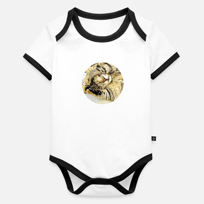 Chubby sleeping tabby cat Organic Baby Contrasting Bodysuit