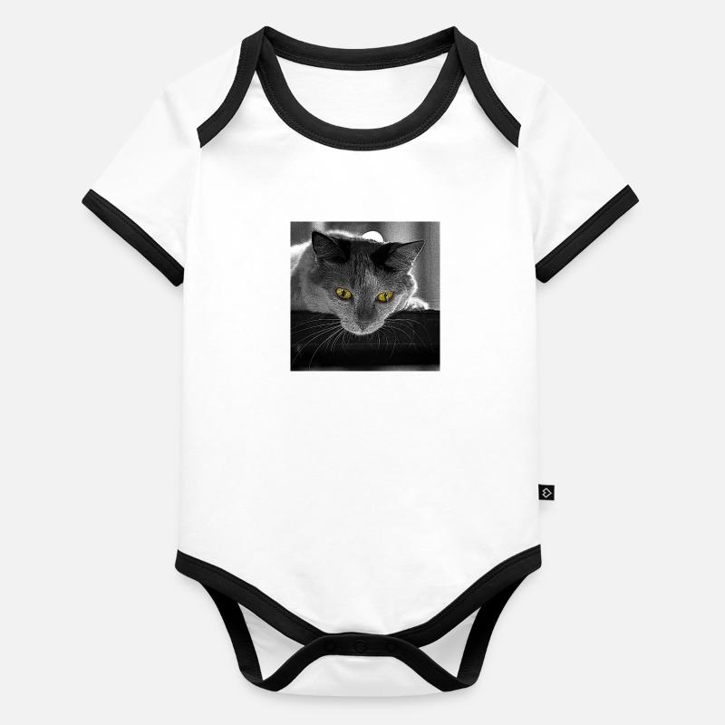 le chat Body Bébé bio contrasté manches courtes