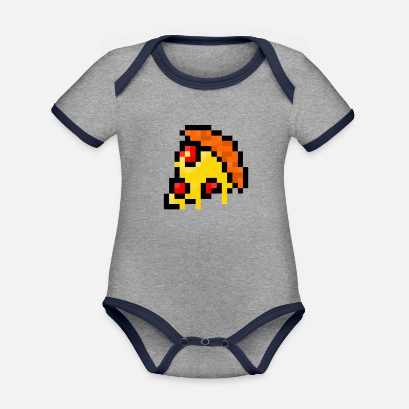 Pixel Pizza - Body Bébé bio contrasté manches courtes - gris chiné/bleu marine