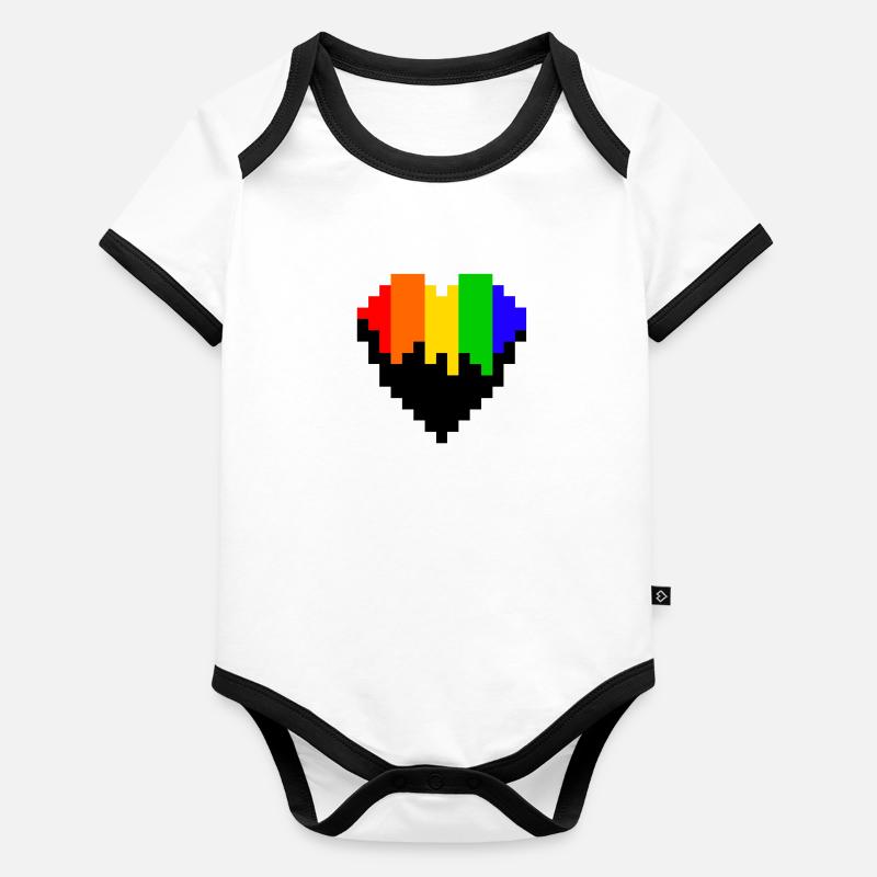 Colored Heart Pixel Art Organic Baby Contrasting Bodysuit