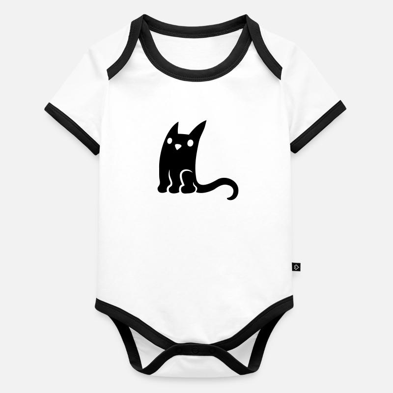 Petit chat mignon noir Body Bébé bio contrasté manches courtes