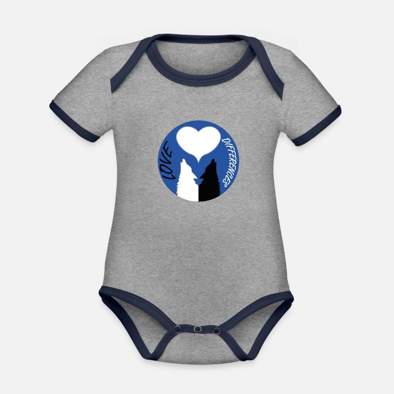 Différences amoureuses - Body Bébé bio contrasté manches courtes - gris chiné/bleu marine