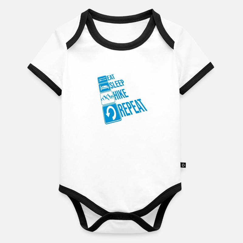 Repeat Eat Sleep Hike Baby Bio-Kurzarm-Kontrastbody