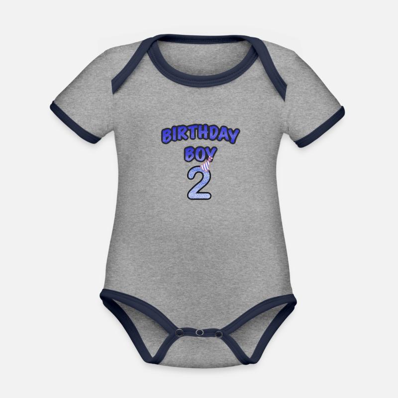 Anniversaire Garçon 2 Ans - Body Bébé bio contrasté manches courtes - gris chiné/bleu marine