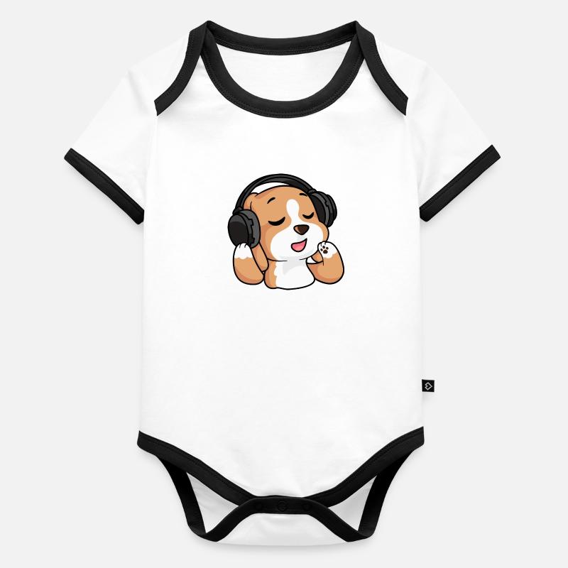Der singende Beagle Baby Bio-Kurzarm-Kontrastbody