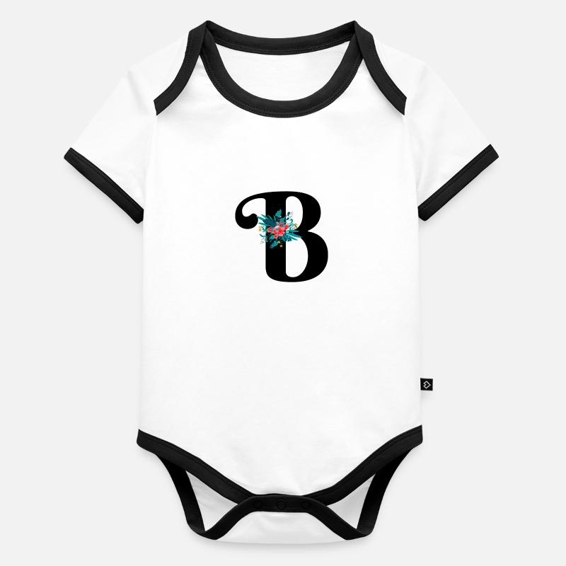 lettre B fleuris Body Bébé bio contrasté manches courtes