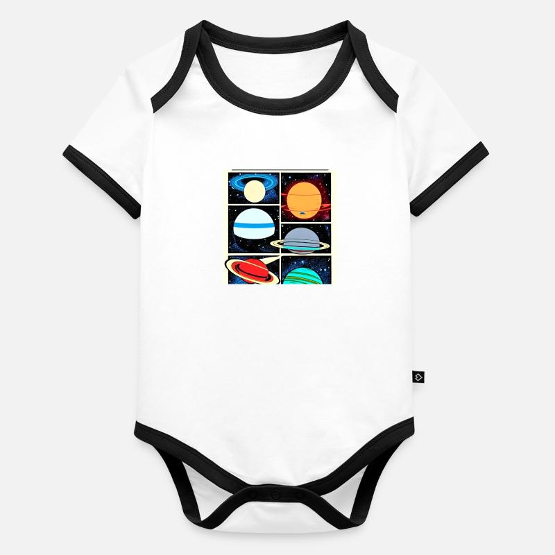 Planètes sur le style de bande dessinée spatiale Body Bébé bio contrasté manches courtes