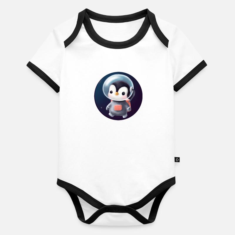 Astronaute pingouin mignon dans l’espace Body Bébé bio contrasté manches courtes