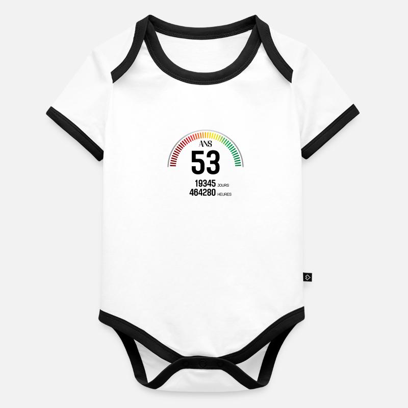 Anniversaire 53 ans Compteur Body Bébé bio contrasté manches courtes