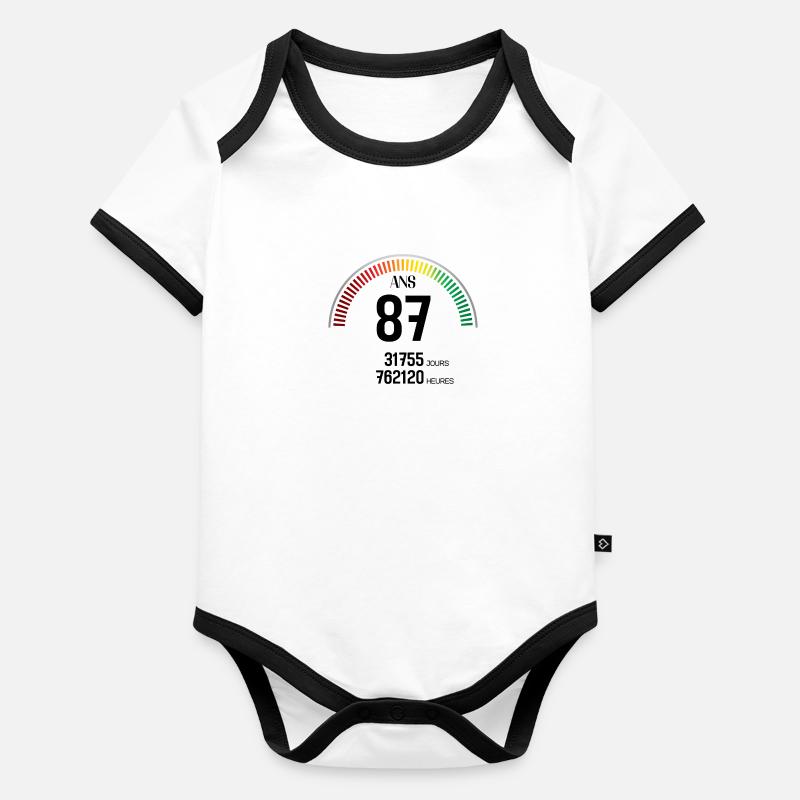 Anniversaire 87 ans Compteur Body Bébé bio contrasté manches courtes