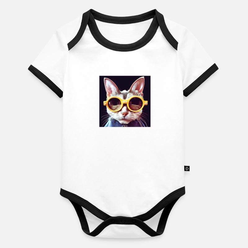 Drôle de chat avec des lunettes funky Body Bébé bio contrasté manches courtes