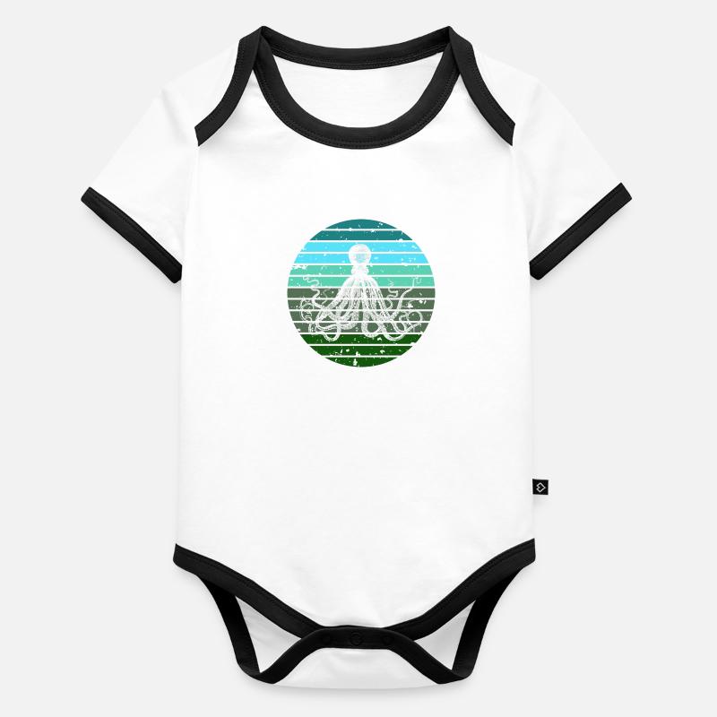 Vert Bleu Octopus Retro Artwork Sunrise Body Bébé bio contrasté manches courtes