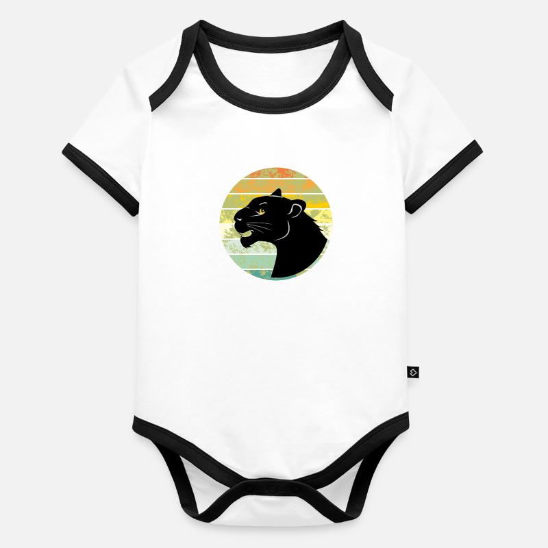 Tête de panthère Body Bébé bio contrasté manches courtes