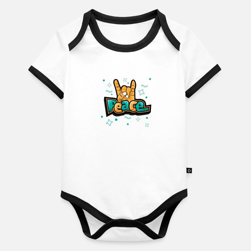Peace text art with Risen fingers Organic Baby Contrasting Bodysuit