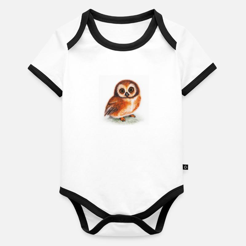 Süße Eule Aquarell Baby Bio-Kurzarm-Kontrastbody