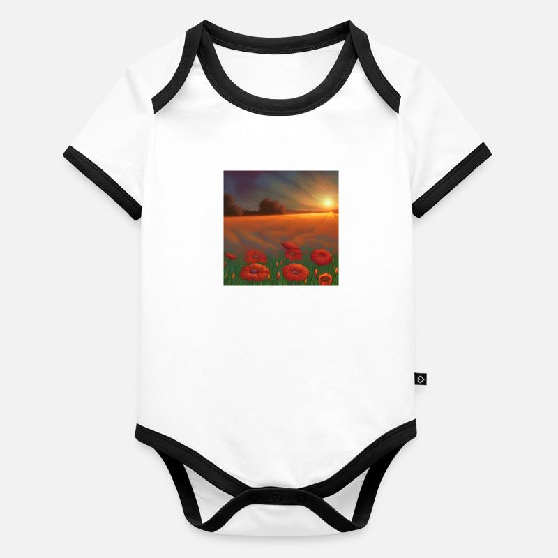 Coucher de soleil sur le vaste champ de fleurs d’oranger Body Bébé bio contrasté manches courtes