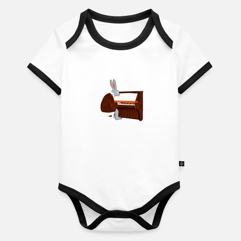 Rabbit joue du piano Body Bébé bio contrasté manches courtes