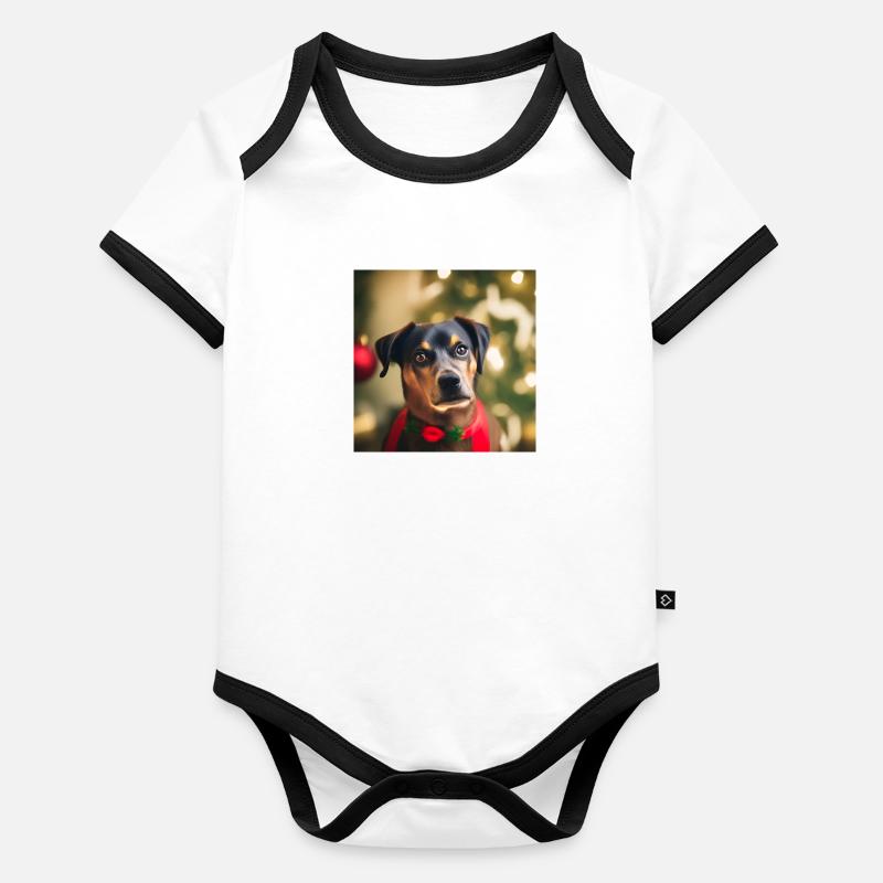 Chien de Noël mignon Body Bébé bio contrasté manches courtes