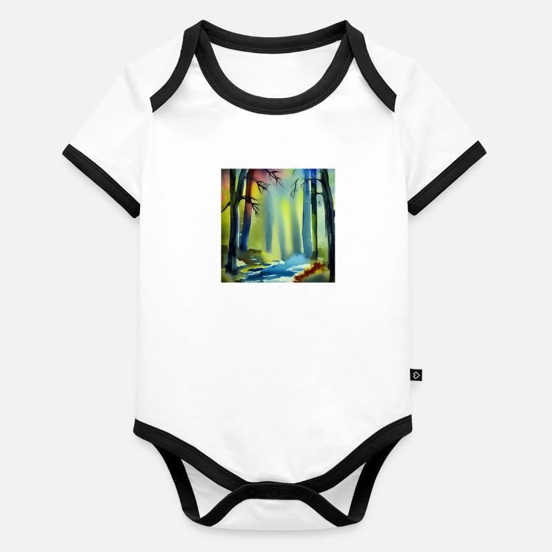 Forêt de peinture à l’aquarelle Body Bébé bio contrasté manches courtes