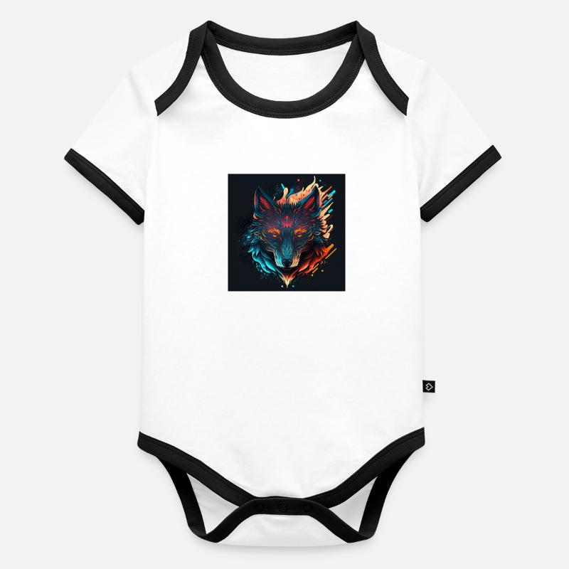 Tête de loup abstraite Body Bébé bio contrasté manches courtes
