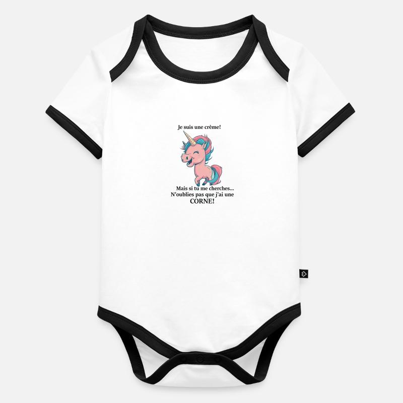 Licorne texte noire Body Bébé bio contrasté manches courtes