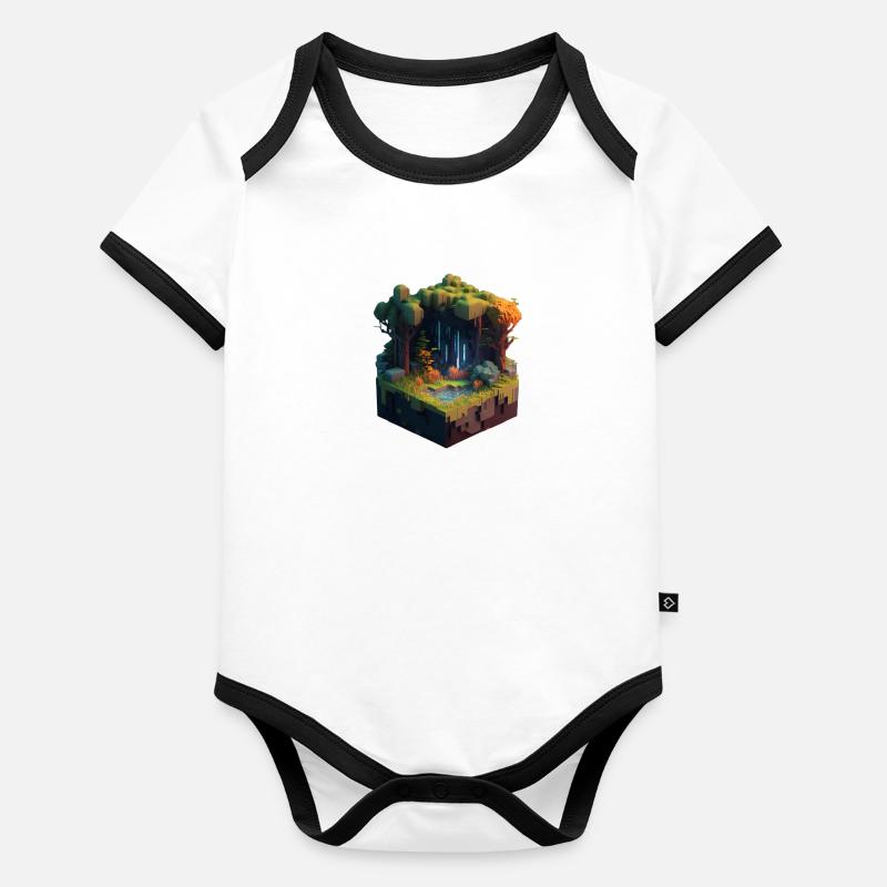 Voxel art forest 3D HD Organic Baby Contrasting Bodysuit