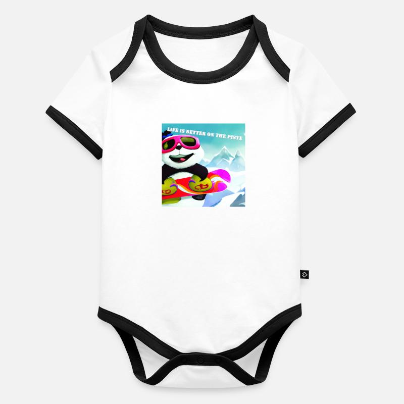 Panda on Snowboard Variant 2 Gift Organic Baby Contrasting Bodysuit