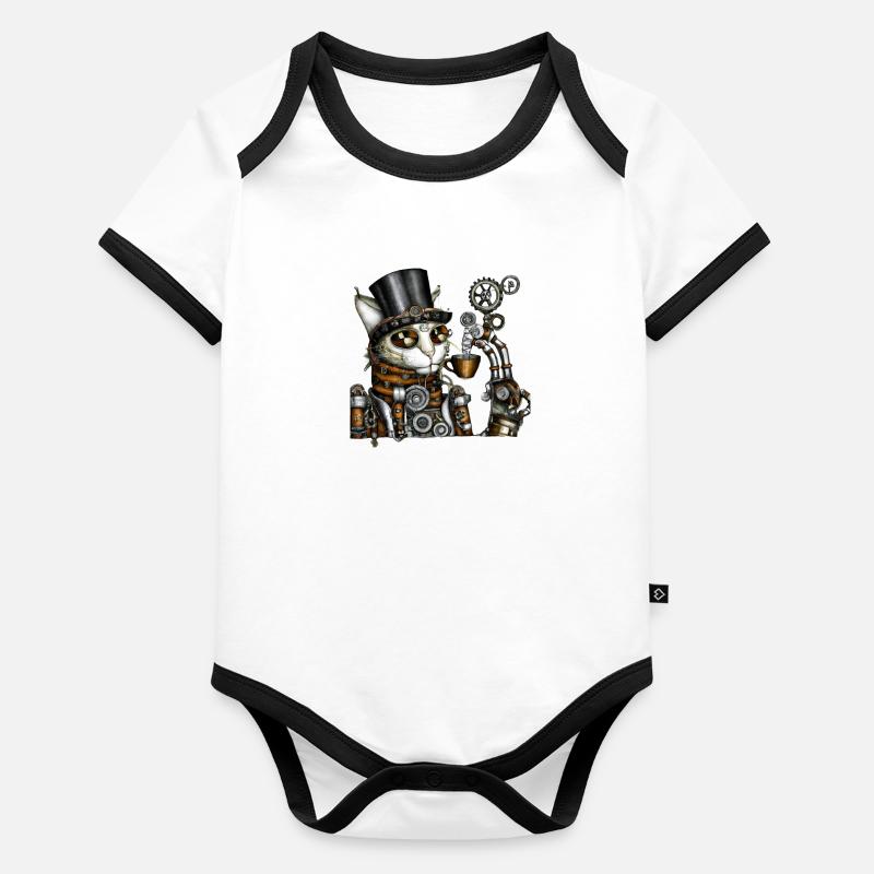 Chat Steampunk Body Bébé bio contrasté manches courtes