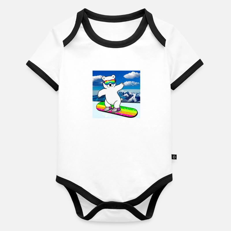 Cool Polar Bear Rides Snowboard V4 Cadeau Body Bébé bio contrasté manches courtes