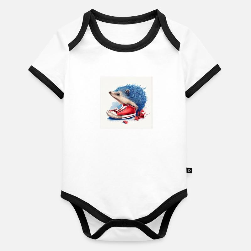 Hérisson bleu et chaussures rouge Body Bébé bio contrasté manches courtes