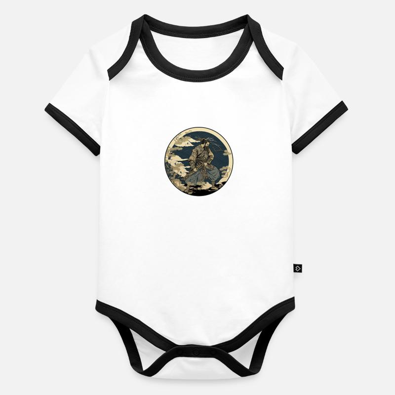 Nr. 11 : Japanischer Kunst-Samurai-Kämpfer Ukiyo_e Stil Baby Bio-Kurzarm-Kontrastbody