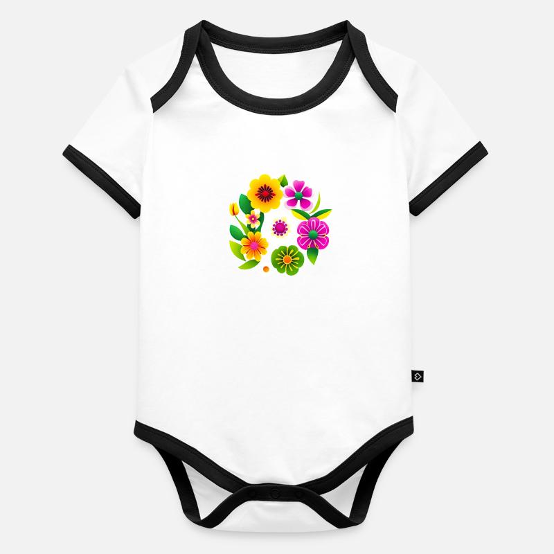 Fleurs de printemps Body Bébé bio contrasté manches courtes