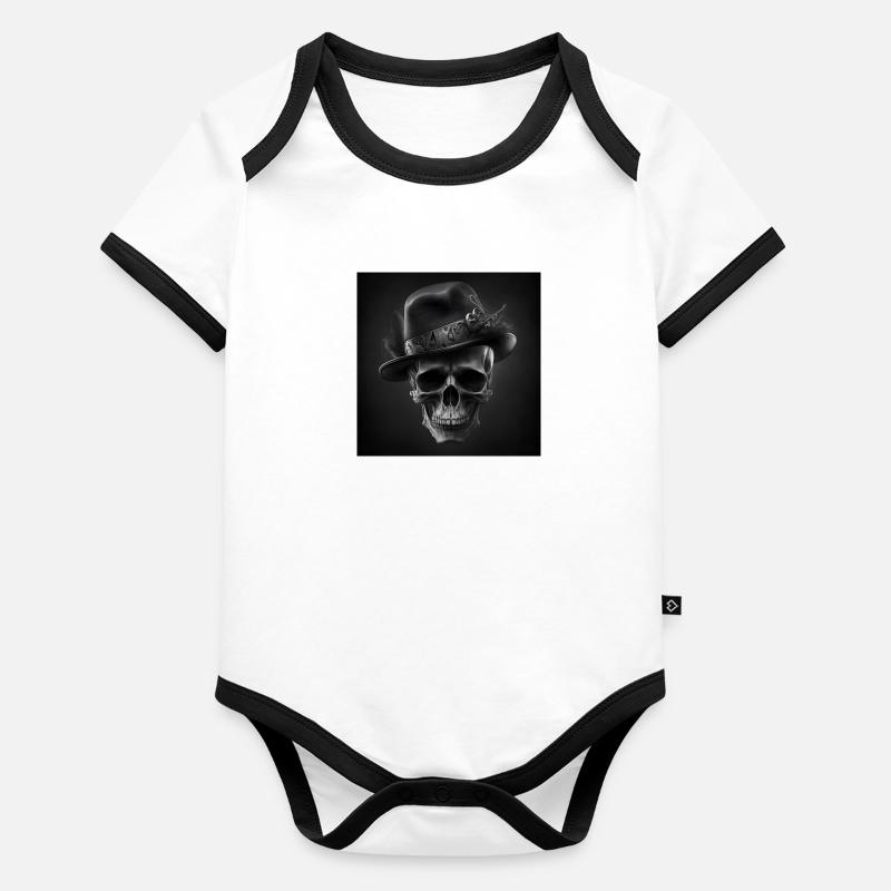Vintage Black Skull Organic Baby Contrasting Bodysuit