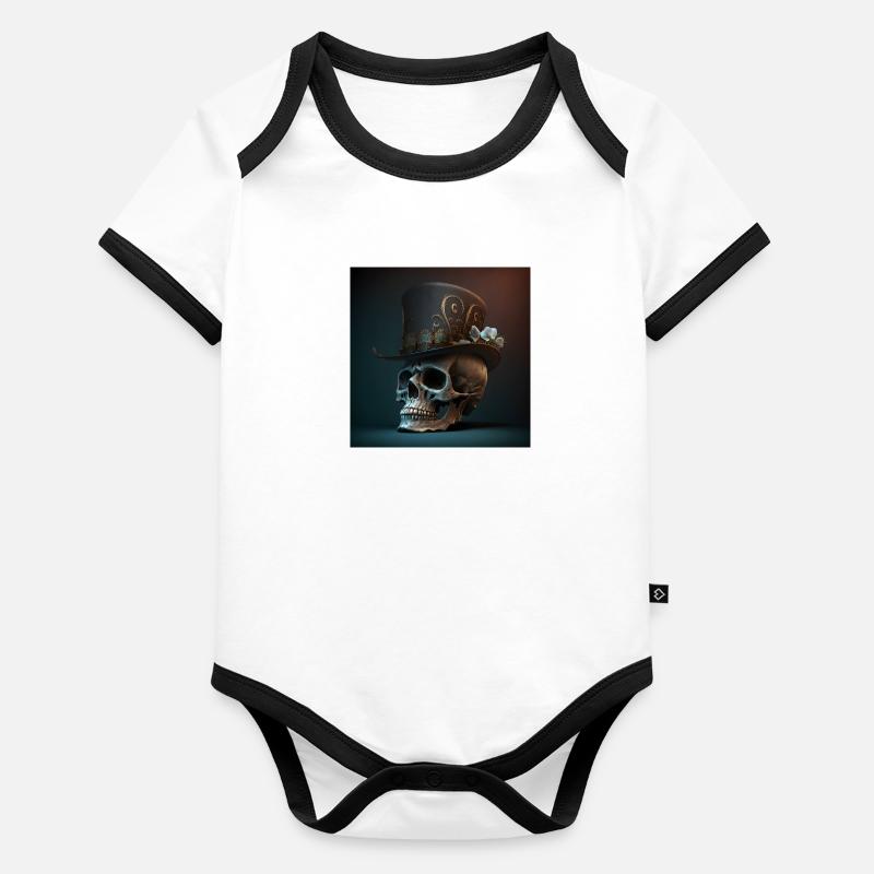 Crâne Noir Vintage Body Bébé bio contrasté manches courtes