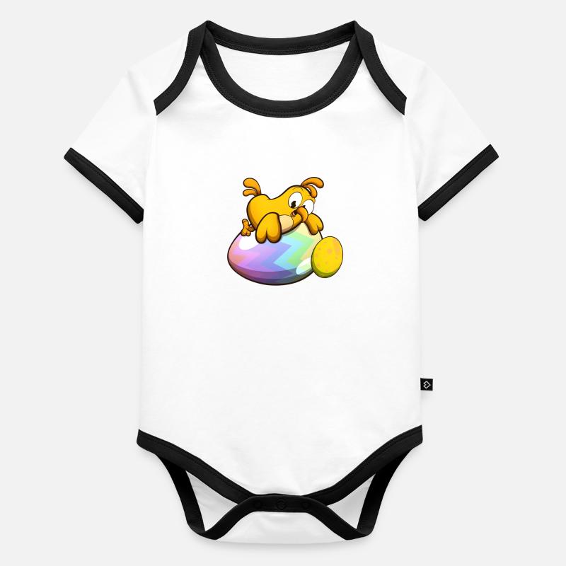 Cute Little Easter Chick With Easter Eggs Organic Baby Contrasting Bodysuit