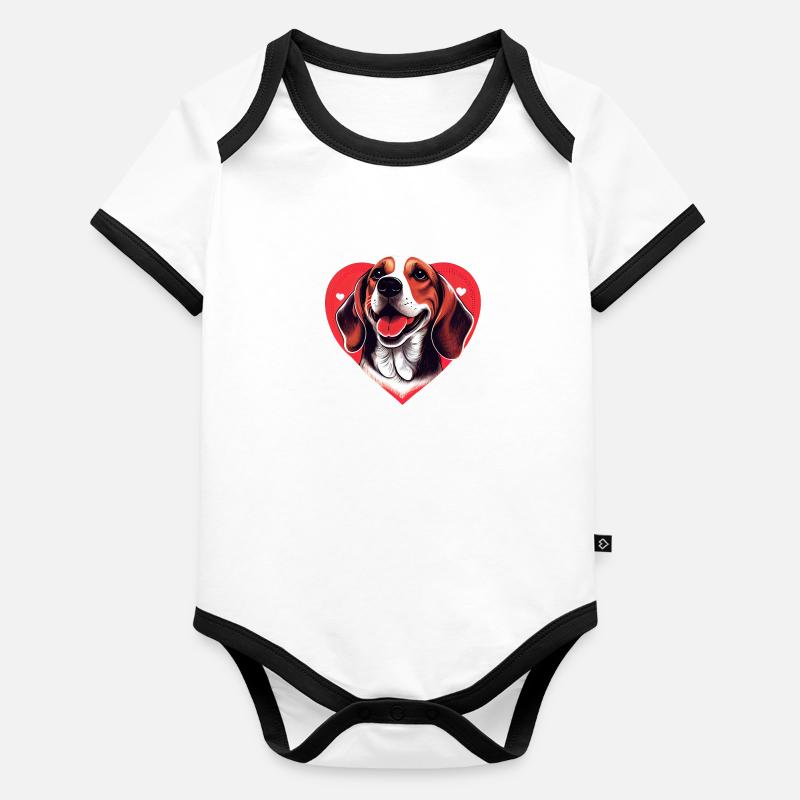 heureux Beagle Dog avec du coeur Body Bébé bio contrasté manches courtes
