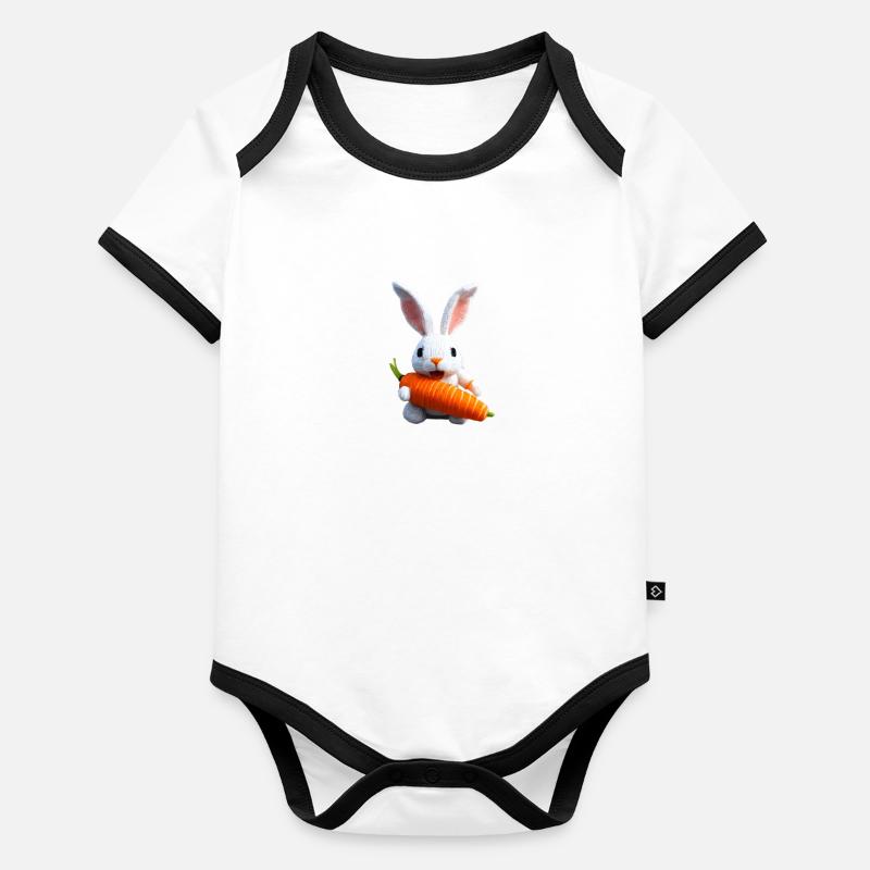 Lapin tricoté mignon avec carotte Body Bébé bio contrasté manches courtes
