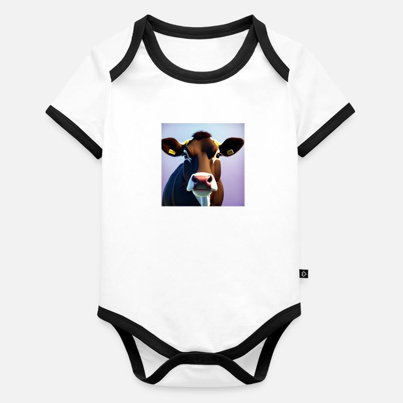 Brown-Kuh auf buntem Hintergrund Baby Bio-Kurzarm-Kontrastbody
