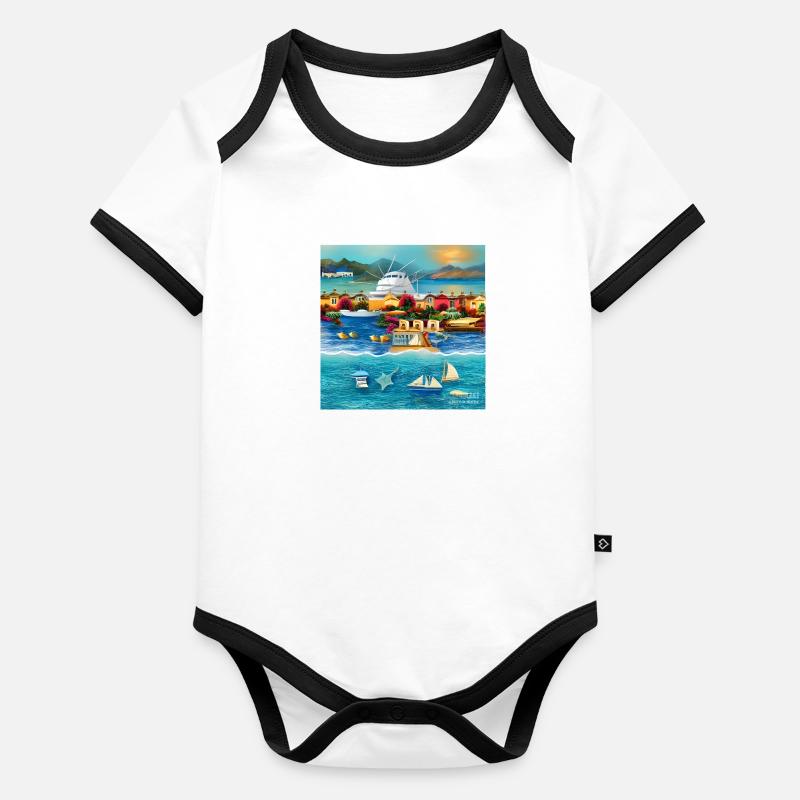 Urlaub am Meer Baby Bio-Kurzarm-Kontrastbody