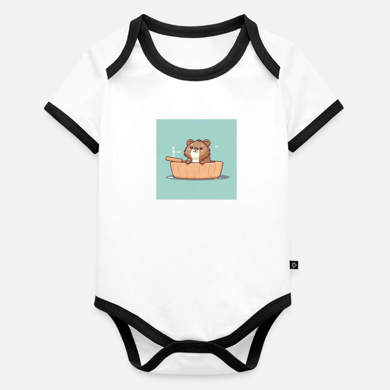 Castor mignon dans la baignoire Body Bébé bio contrasté manches courtes